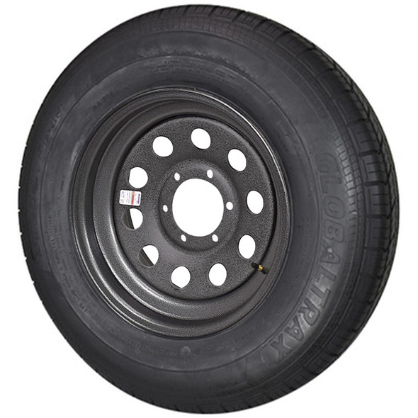 ST225/75R15 GlobalTrax Trailer Tire LRE on 6 Bolt Galvstar Mod Wheel - Silver Pebbled