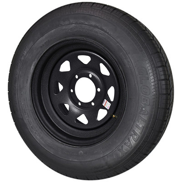 ST225/75R15 GlobalTrax Trailer Tire LRE on 6 Bolt Galvstar Spoke Wheel - Black Pebbled