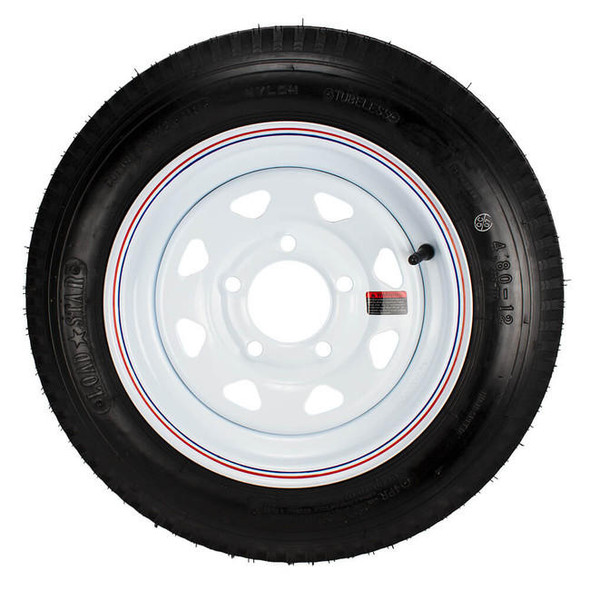 Kenda 4.80X12 Loadstar Trailer Tire LRB on 5 Bolt White Spoke Wheel