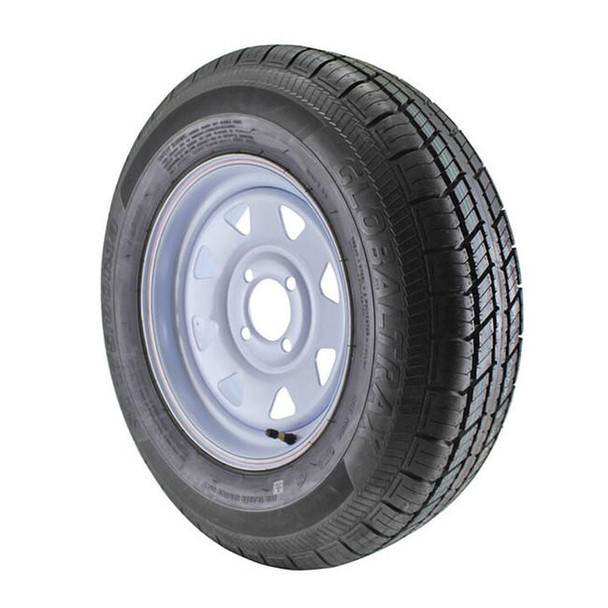 GlobalTrax ST175/80R13 Globaltrax Trailer Tire LRD on 4 Bolt White Spoke Wheel