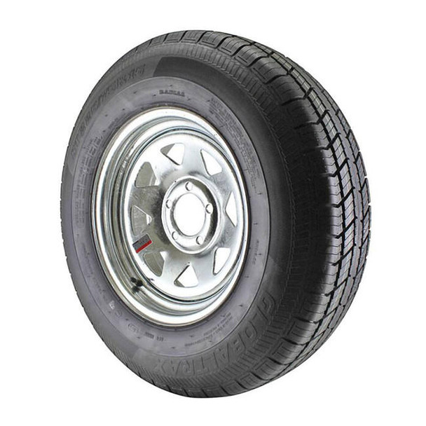 GlobalTrax ST225/75R15 Globaltrax Trailer Tire LRD on 5 Bolt Galvanized Spoke Wheel