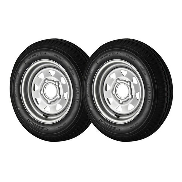 Kenda 2 Pack - 5.30X12 Loadstar Trailer Tire LRC on 5 Bolt Silver Spoke Wheel