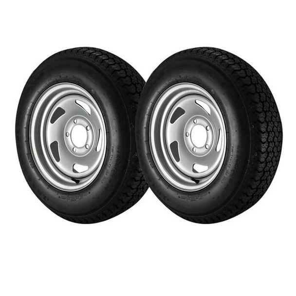 Kenda 2 Pack - ST205/75D14 Loadstar Trailer Tire LRC on 5 Bolt Silver Blade Wheel