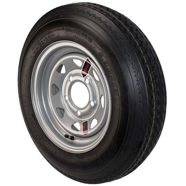 GlobalTrax 5.30X12 GlobalTrax Trailer Tire LRC on 5 Bolt Silver Spoke Wheel