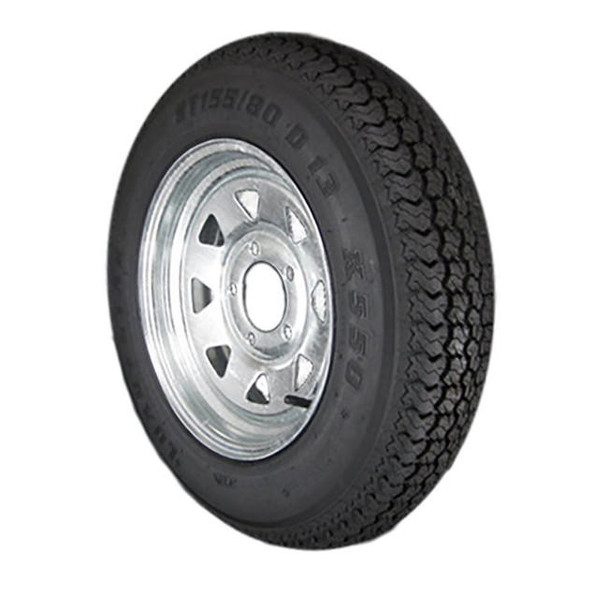 Kenda ST155/80D13 Loadstar Trailer Tire LRC on 5 Bolt Galvanized Spoke Wheel