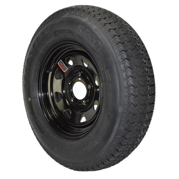 Kenda ST185/80D13 Loadstar Trailer Tire LRC on 5 Bolt Black Spoke Wheel