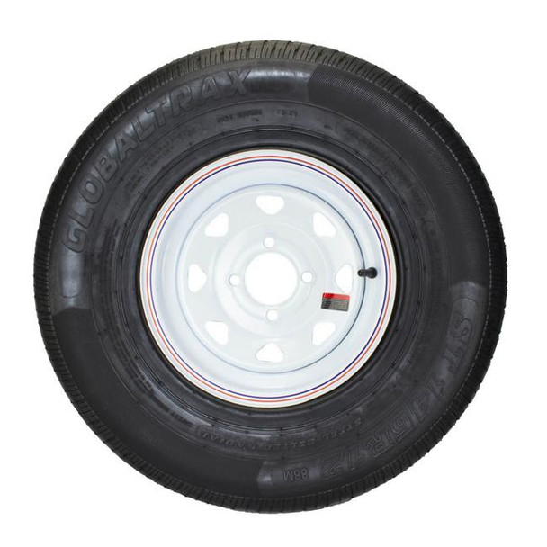 GlobalTrax ST145/R12 GlobalTrax Trailer Tire LRD on 4 Bolt White Spoke Wheel