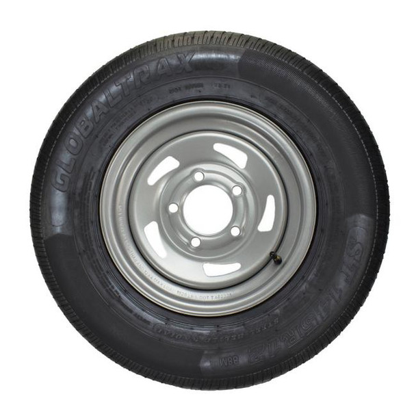 GlobalTrax ST145/R12 GlobalTrax Trailer Tire LRD on 5 Bolt Silver Blade Wheel