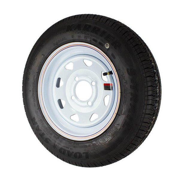 GlobalTrax ST145/R12 Loadstar Trailer Tire LRD on 4 Bolt White Spoke Wheel