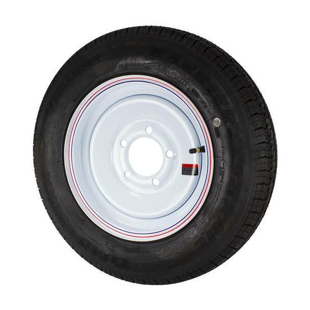 Kenda ST145/R12 Loadstar Trailer Tire LRD on 5 Bolt White Solid Wheel