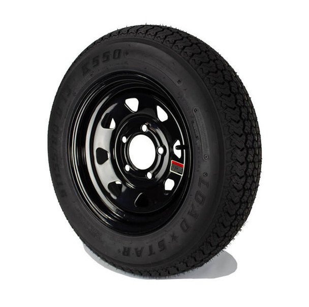 Kenda ST155/80D13 Loadstar Trailer Tire LRC on 5 Bolt Black Spoke Wheel