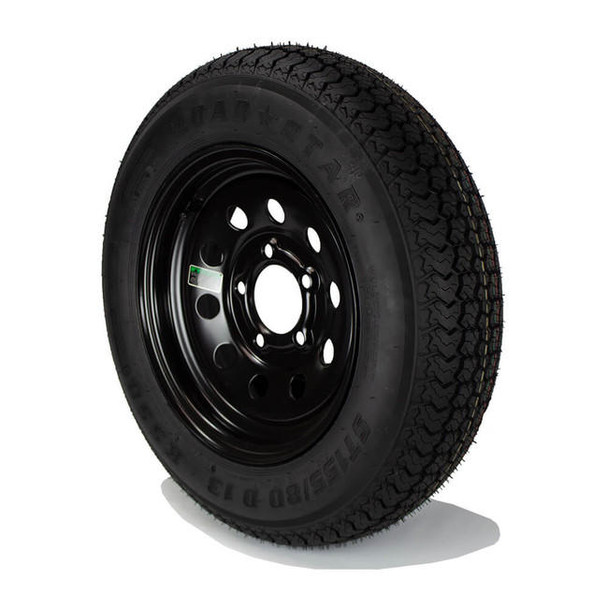 Kenda ST155/80D13 Loadstar Trailer Tire LRC on 5 Bolt Black Mod Wheel