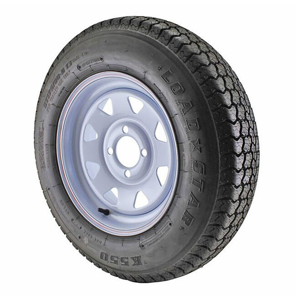 Kenda ST175/80D13 Loadstar Trailer Tire LRC on 4 Bolt White Spoke Wheel