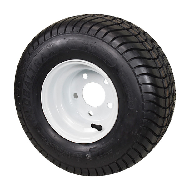 GlobalTrax 18.5x8.50-8 GlobalTrax Trailer Tire LRC on 5 Bolt White Wheel GlobalTrax 18.5x8.50-8 GlobalTrax Trailer Tire LRC on 5 Bolt White Wheel