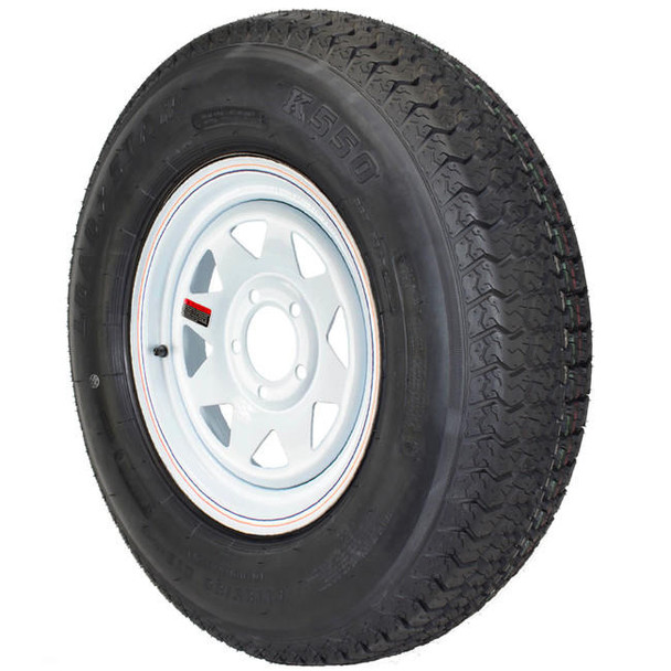 Kenda ST185/80D13 Loadstar Trailer Tire LRC on 5 Bolt White Spoke Wheel