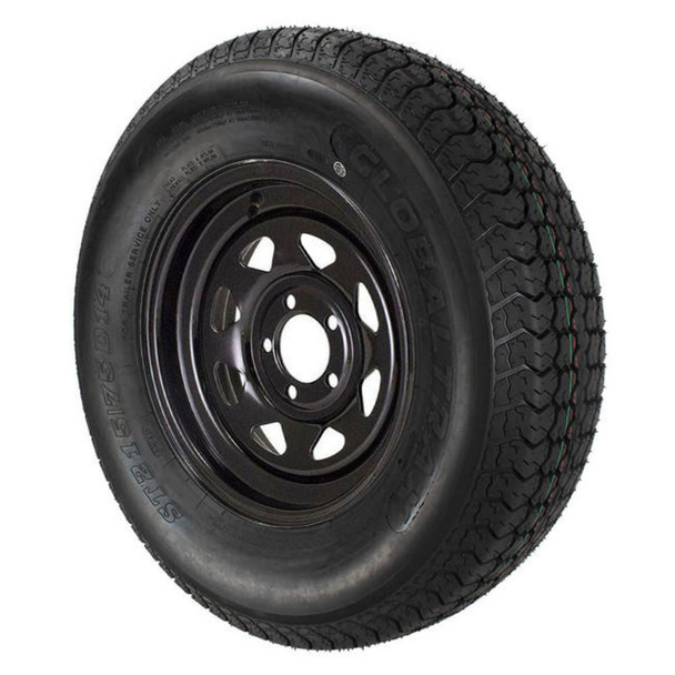 ST215/75D14 GlobalTrax Trailer Tire LRC on 5 Bolt Black Spoke Wheel
