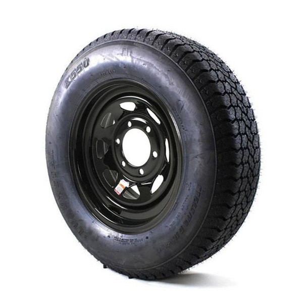 Kenda ST225/75D15 Loadstar Trailer Tire LRD on 6 Bolt Black Spoke Wheel