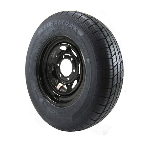 ST205/75R15 GlobalTrax Trailer Tire LRC on 6 Bolt Black Spoke Wheel