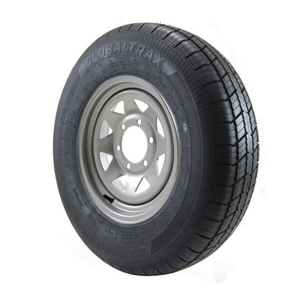 ST205/75R15 GlobalTrax Trailer Tire LRC on 6 Bolt Silver Spoke Wheel JG