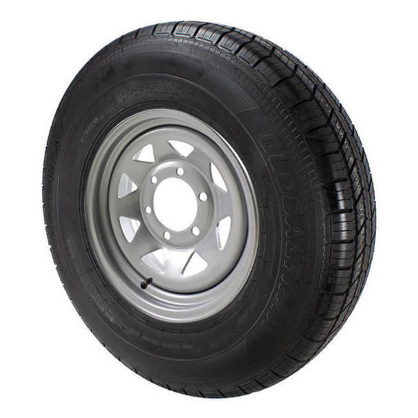 ST225/75R15 GlobalTrax Trailer Tire LRE on 6 Bolt Silver Spoke Wheel