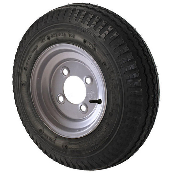 4.80X8 GlobalTrax Trailer Tire LRC on 4 Bolt Silver Bell Wheel (MM)