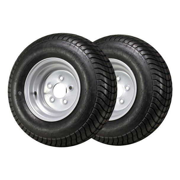 2 Pack - 20.5X8.00-10 (205/65-10) GlobalTrax Trailer Tire LRE on 5 Bolt Silver Wheel - (DOT Date 10/22)