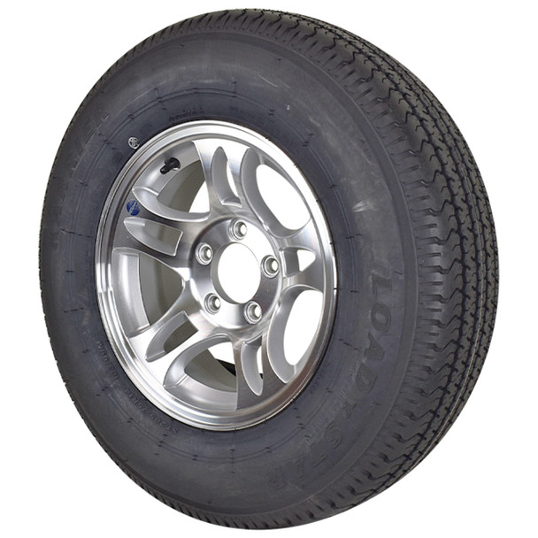 ST205/75R14 Loadstar Trailer Tire LRC on 5-Bolt Aluminum S5 Wheel - Silver Inlay