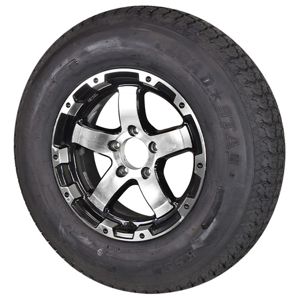 ST225/75D15 Loadstar Trailer Tire LRC on  5-Bolt Aluminum T08 Wheel - Black Inlay - (DOT Date 29/20) - BLEMISHED