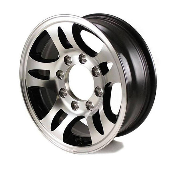 Sendel 16X6 8-Lug on 6.5" Aluminum T03 Black Inlay Trailer Wheel - T03-66866BM