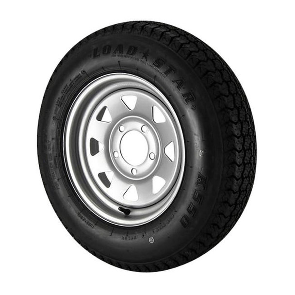 Kenda ST155/80D13 Loadstar Trailer Tire LRC on 5 Bolt Silver Spoke Wheel