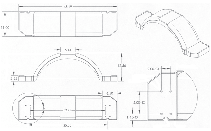 14 Inch Plastic Trailer Step Fender Drawing