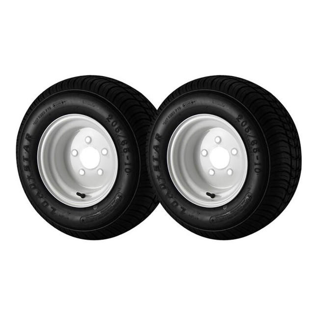 2 Pack - 20.5X8.00-10 Loadstar Trailer Tire LRC on 5 Bolt White Wheel