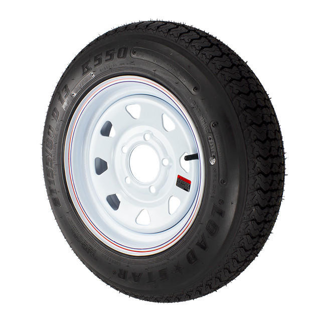 ST155/80D13 Loadstar Trailer Tire LRC on 5 Bolt White Spoke Wheel