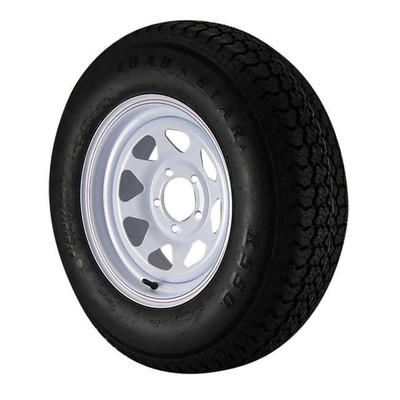 ST215/75D14 Loadstar Trailer Tire LRC On 5 Bolt White Spoke Wheel