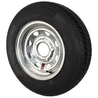 ST145/R12 GlobalTrax Trailer Tire LRE on 5 Bolt Galvanized Spoke ST145/R12 GlobalTrax Trailer Tire LRE on 5 Bolt Galvanized Spoke