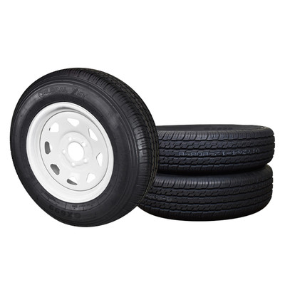 3 Pack - ST205/75R15 Global XST Trailer Tires LRC on 5 Bolt White Spoke ...