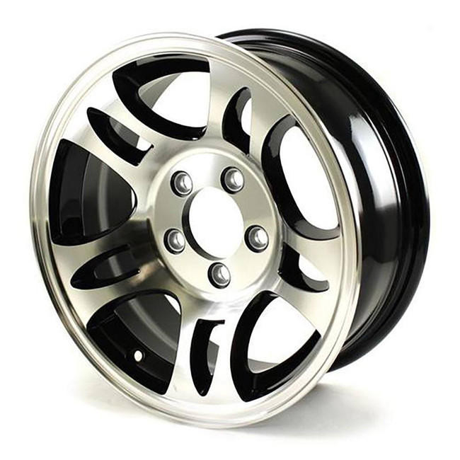 15x6 5-Lug on 4.5" Aluminum T03 Trailer Wheel Black Inlay - T03-56545BM