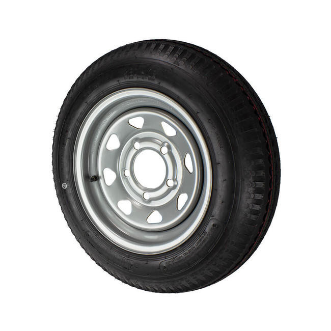 4.80X12 Loadstar Trailer Tire LRC on 5 Bolt Silver Spoke Wheel