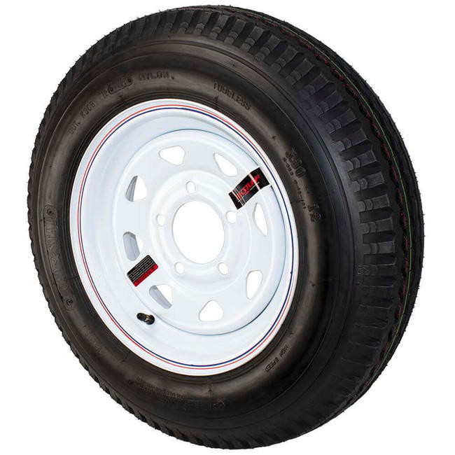 5.30X12 Loadstar Trailer Tire LRC on 5 Bolt White Spoke Wheel