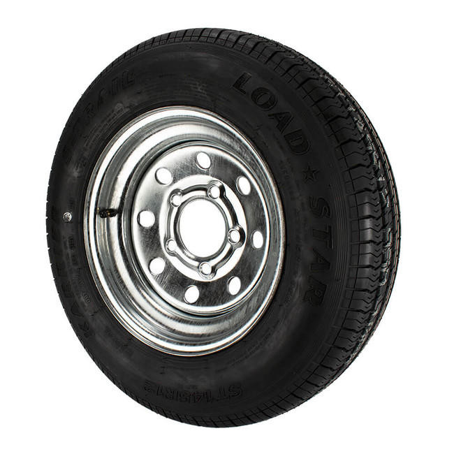 ST145/R12 Loadstar Trailer Tire LRE on 5 Bolt Galvanized HD Mod Wheel