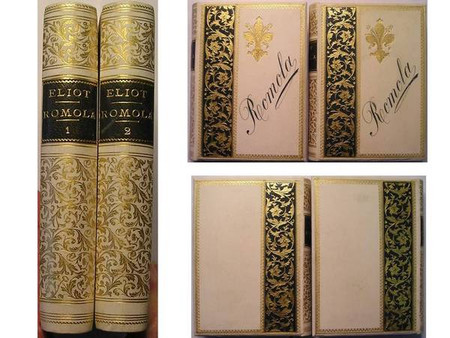 Romola by George Eliot, 1863, 2 Volumes, Inlaid Leather and Vellum Bindings