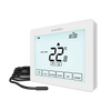 White version of the neo touch screen thermostat designed for use with electric underfloor heating systems or other electric heat emitters such as towel rails. Image shows floor probe that comes as standard. White version of the neo touch screen thermostat designed for use with electric underfloor heating systems or other electric heat emitters such as towel rails. Image shows floor probe that comes as standard.