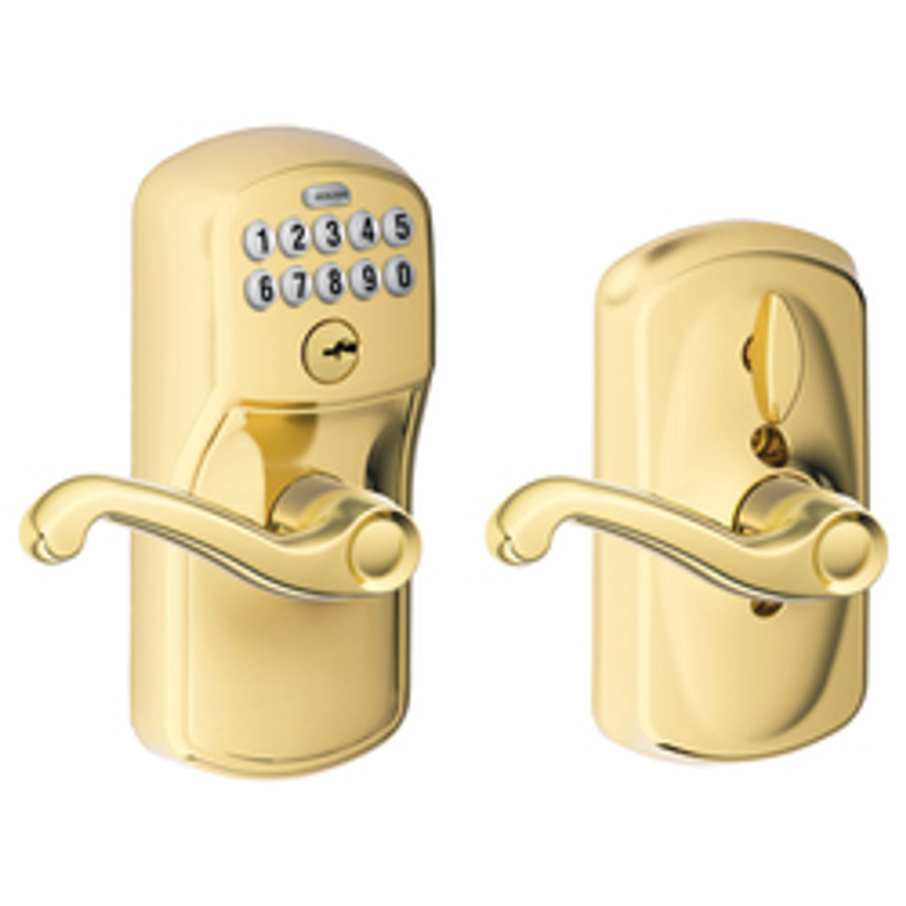 SCHLAGE FE595 PLY 505 FLA Plymouth Keypad Entry with Flex-Lock and Flair  Style Levers, Bright Brass JBJ SUPPLY STORE