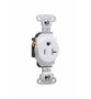 Pass ; Seymour TR5351-W Tamper Resistant Double Pole Single Receptacle; Wall Mount, 125 Volt AC, 20 Amp, White