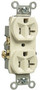 Pass ; Seymour TR20I Tamper Resistant Double Pole Duplex Receptacle; Wall Mount, 125 Volt AC, 20 Amp, Ivory
