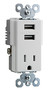 TM8USBW Combo Wall USB Charger Tamper Resistant Receptacle Outlet 2 Built-in USB Ports White