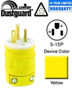 Leviton 1447 15 Amp Plug, Dustguard, 125V, 5-15P, Yellow