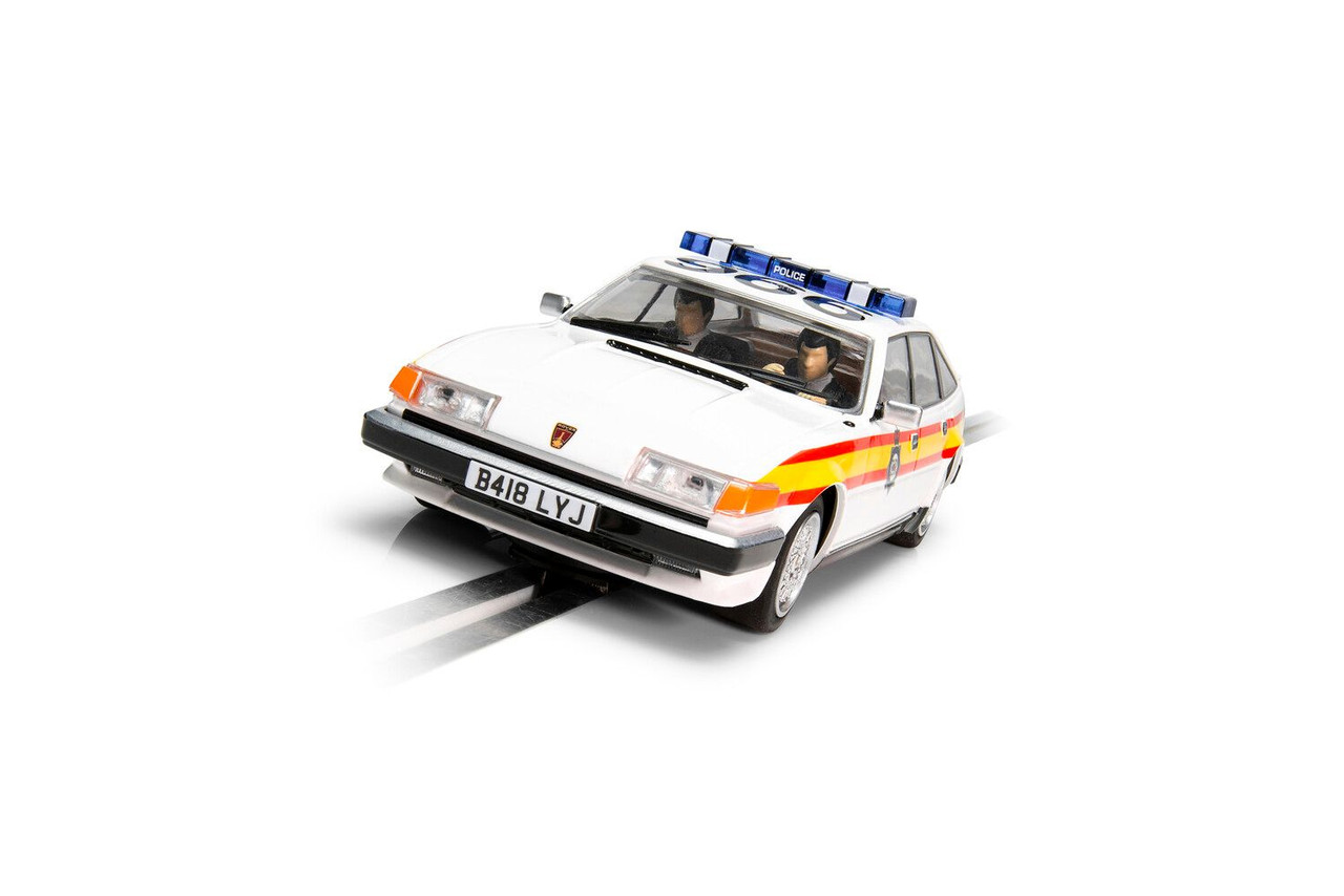Scalextric Rover SD1 Police Edition Slot Car - White, With Working Lights & Flashing Roof Light, Classic 1980s Sussex Police Car