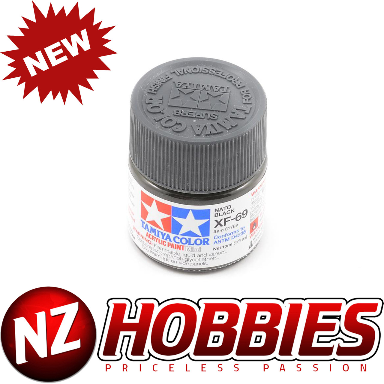 Tamiya Acrylic Paint XF-69 NATO Black - 23ml Bottle, Made In Japan
