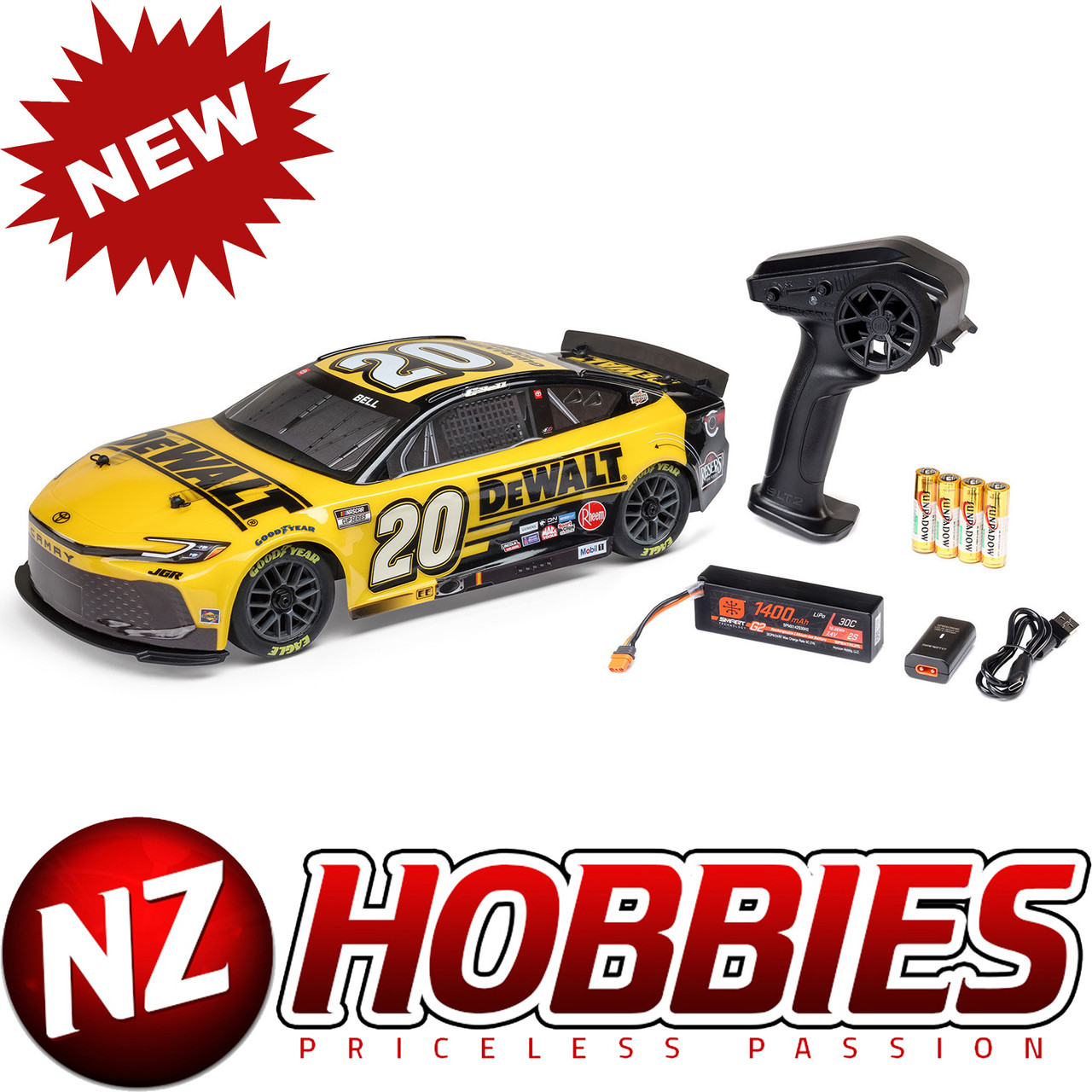 LOSI 1/12 NASCAR RC Racecar Christopher Bell® #20® 2025 DEWALT